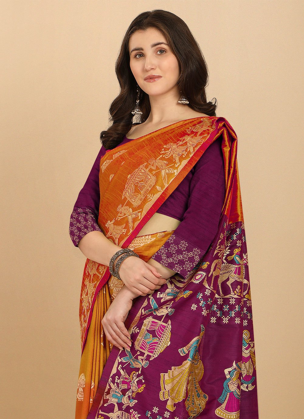 Classic Raw Silk Orange Woven Saree