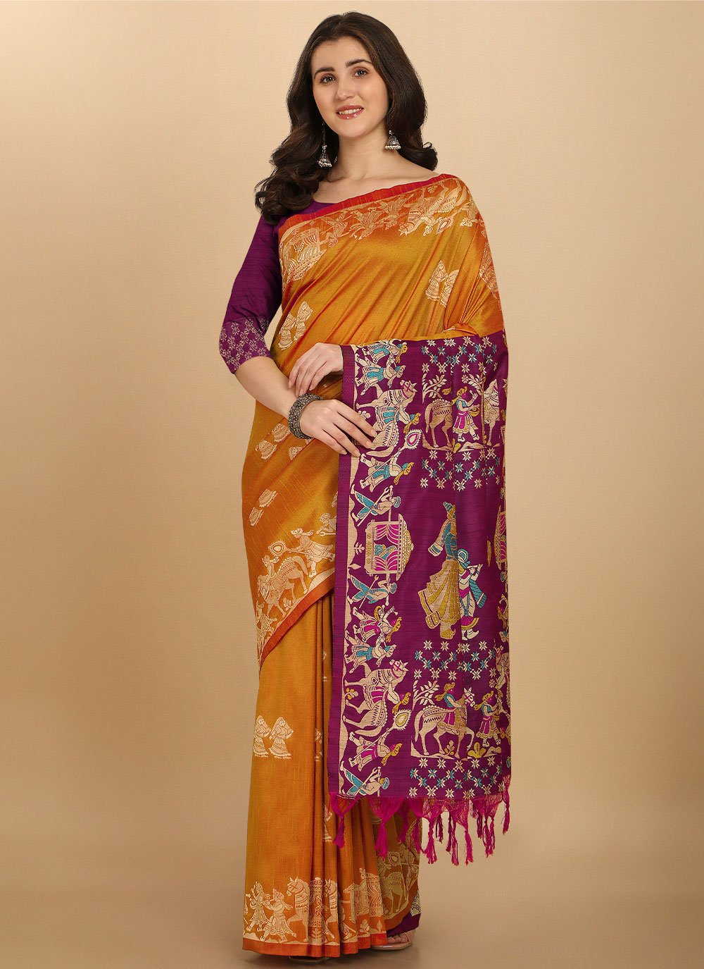 Classic Raw Silk Orange Woven Saree