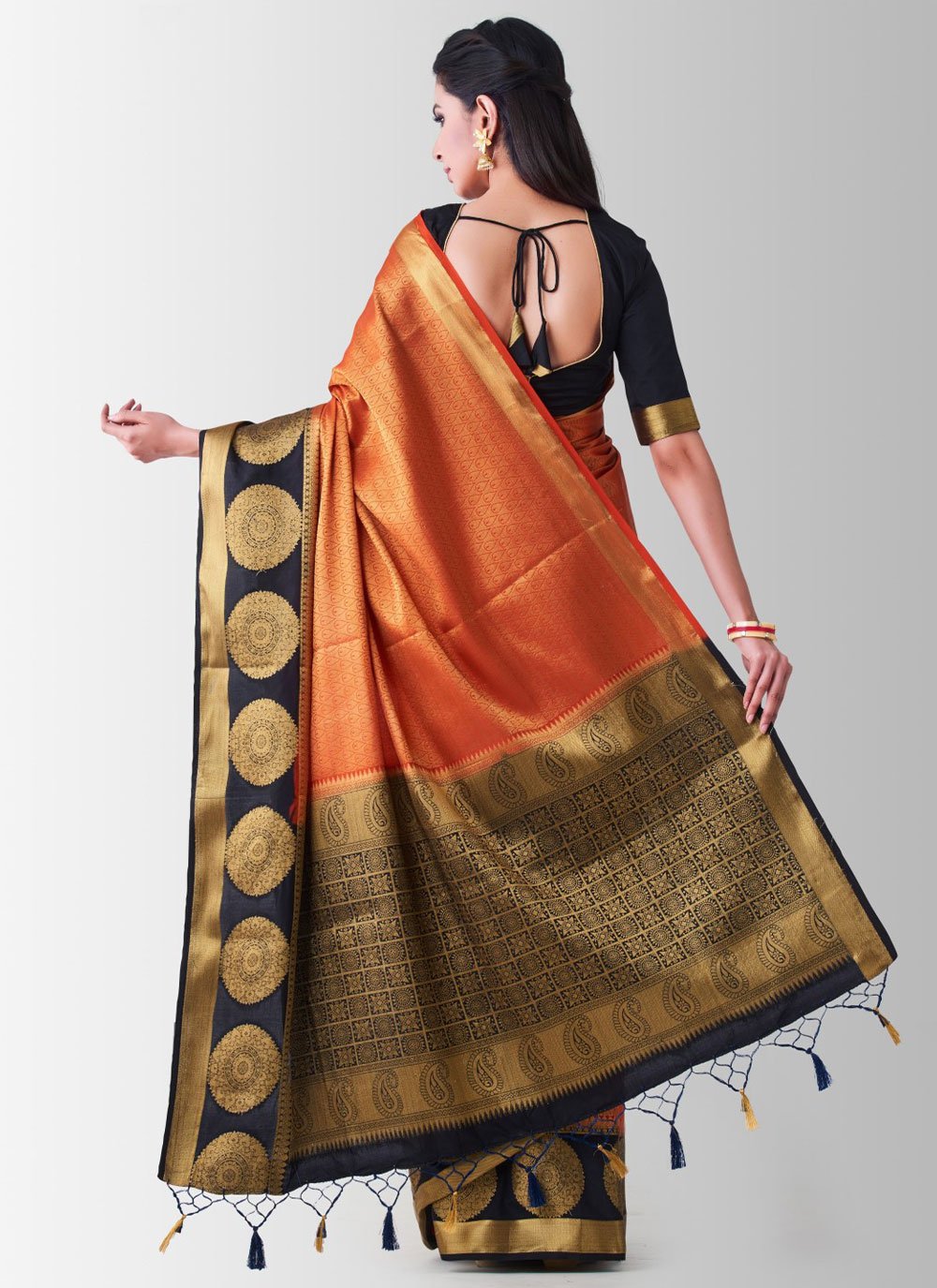 Contemporary Art Silk Uppada Silk Orange Zari Saree