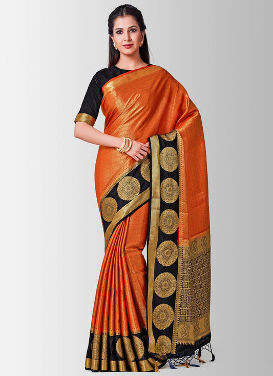 Contemporary Art Silk Uppada Silk Orange Zari Saree