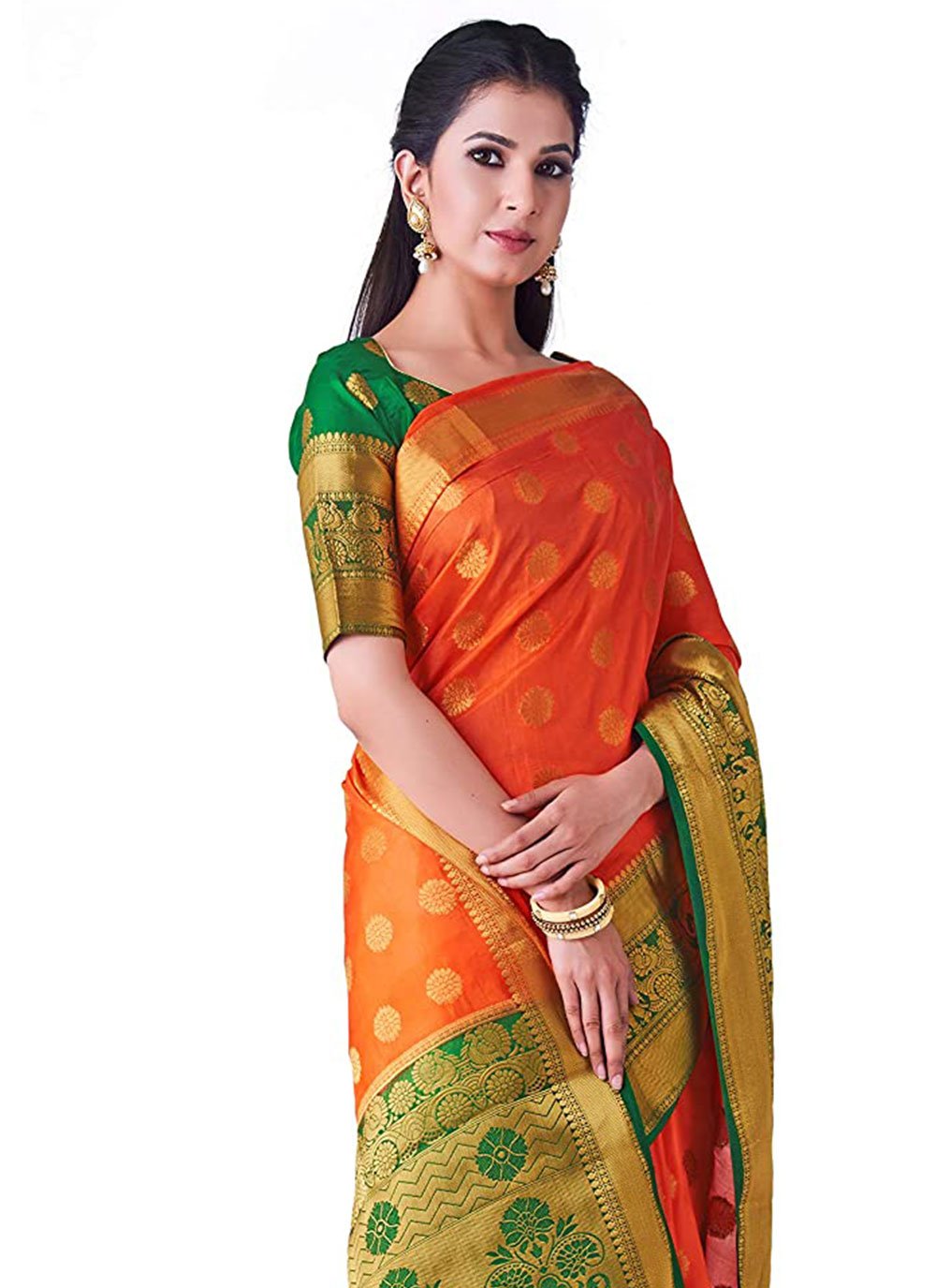 Classic Kanjivaram Silk Orange Zari Saree