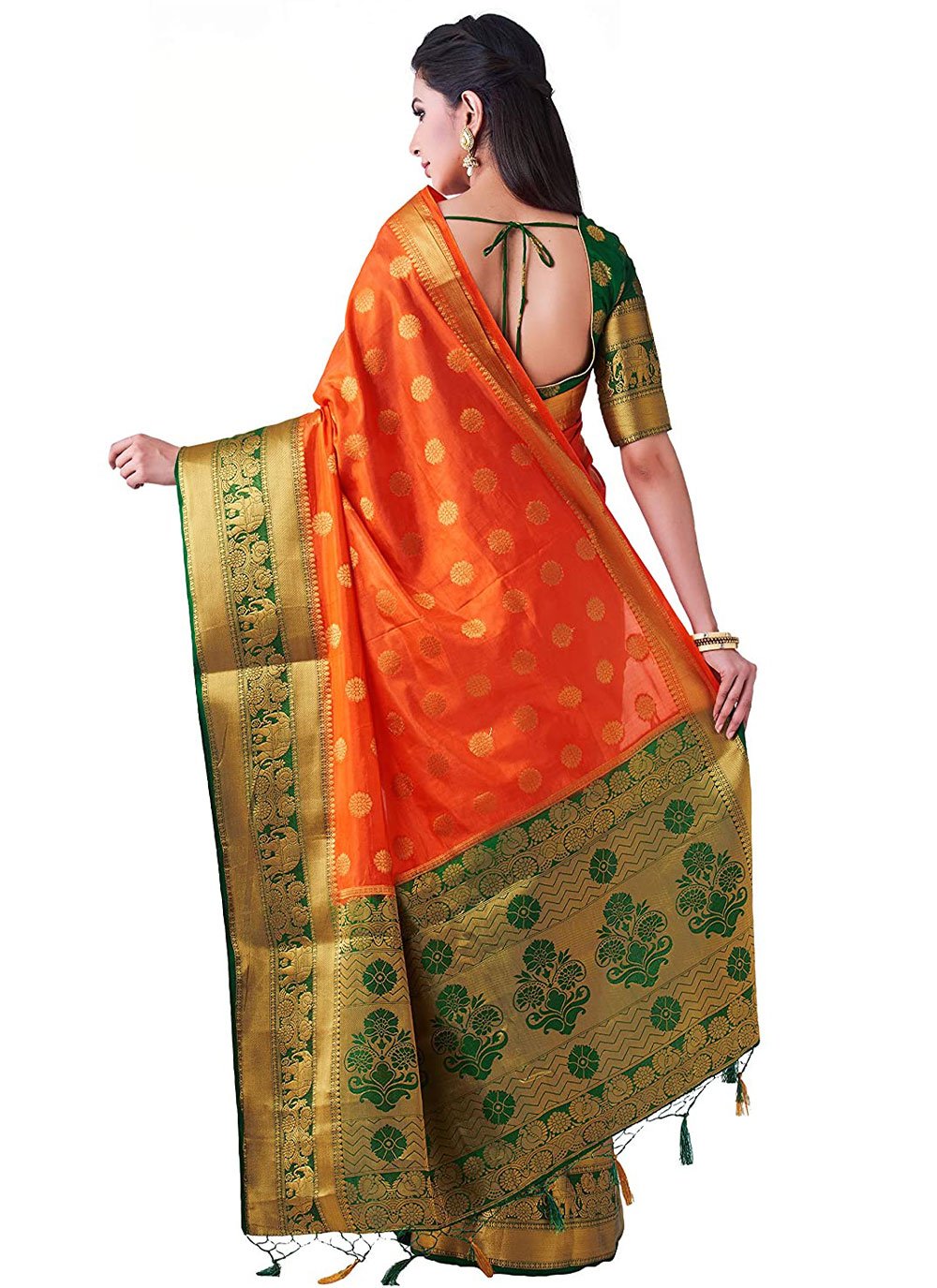 Classic Kanjivaram Silk Orange Zari Saree