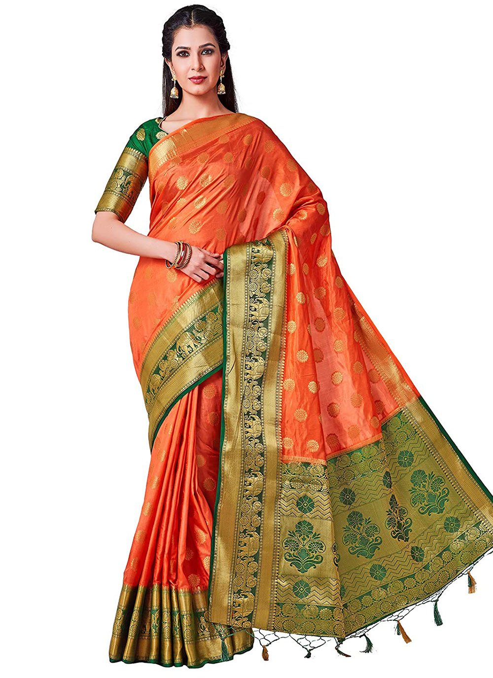 Classic Kanjivaram Silk Orange Zari Saree