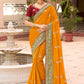 Designer Vichitra Silk Orange Embroidered Saree