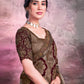 Contemporary Crepe Silk Organza Brown Applique Work Saree