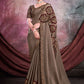 Contemporary Crepe Silk Organza Brown Applique Work Saree