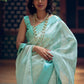 Designer Organza Aqua Blue Woven Saree