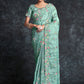 Trendy Saree Organza Blue Embroidered Saree