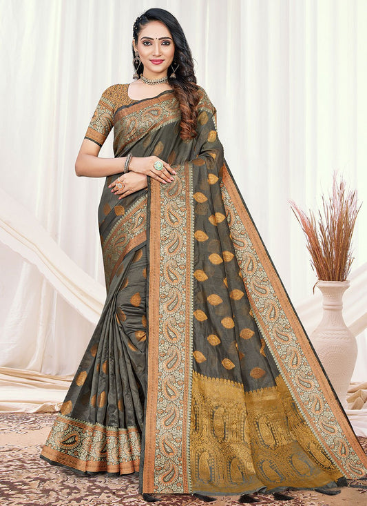 Classic Organza Grey Fancy Work Saree