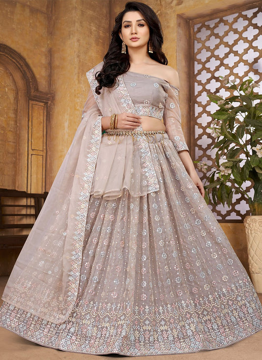 Lehenga Choli Organza Brown Embroidered Lehenga Choli