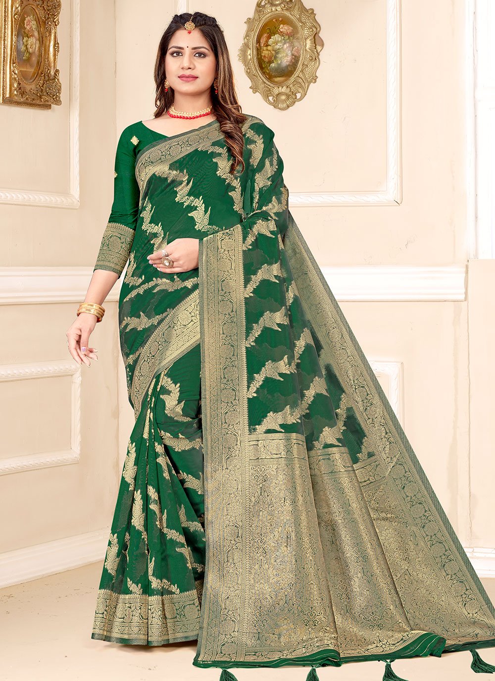 Trendy Saree Organza Green Zari Saree