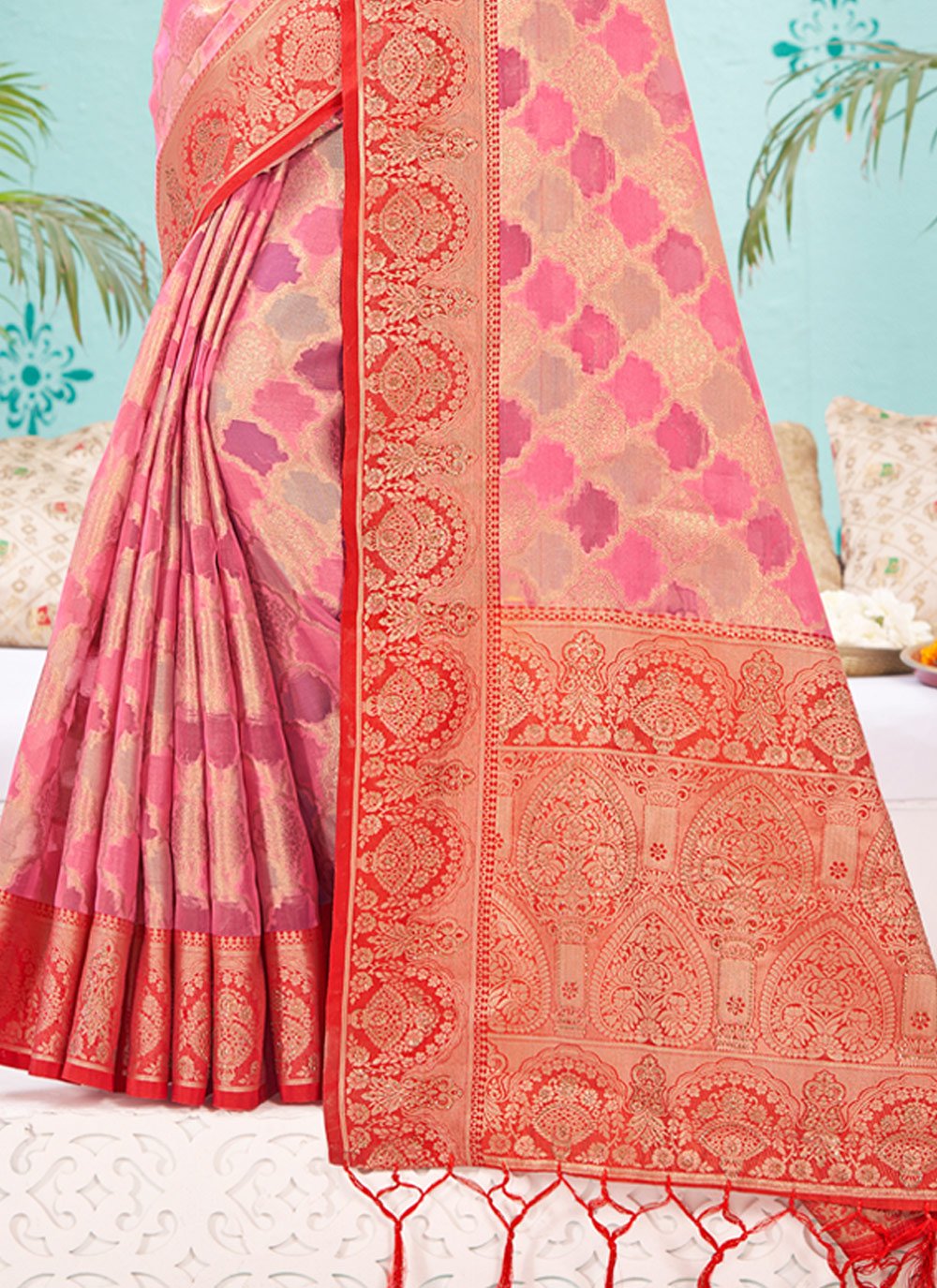 Designer Organza Multi Colour Embroidered Saree