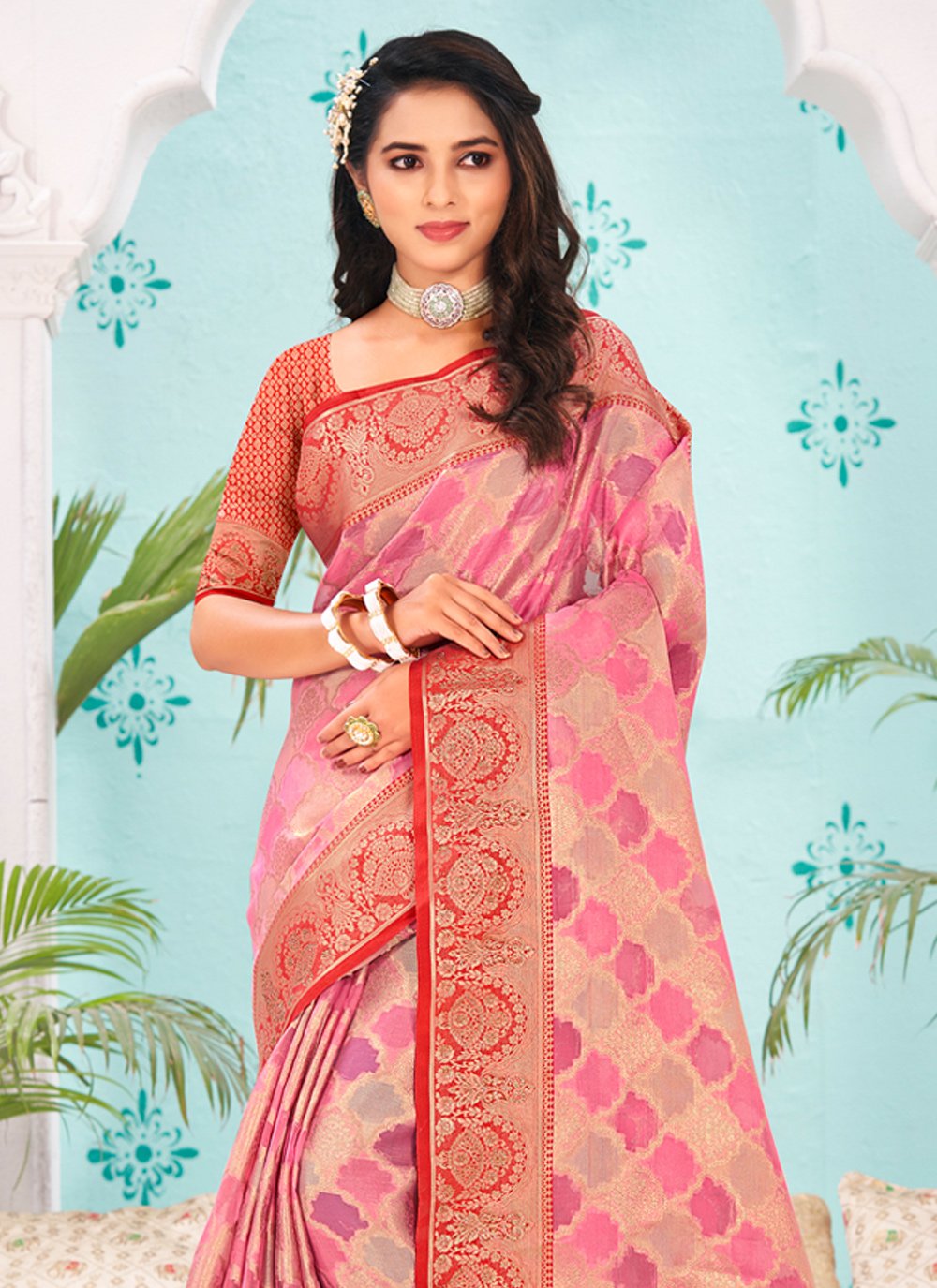 Designer Organza Multi Colour Embroidered Saree