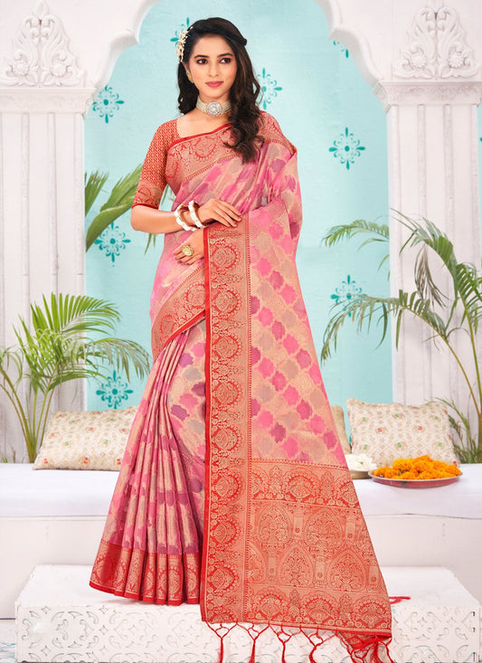 Designer Organza Multi Colour Embroidered Saree