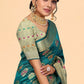 Classic Organza Teal Patch Border Saree