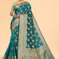 Classic Organza Teal Patch Border Saree