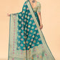 Classic Organza Teal Patch Border Saree