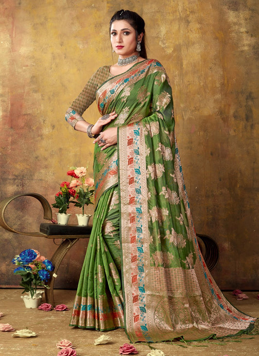 Classic Organza Green Embroidered Saree