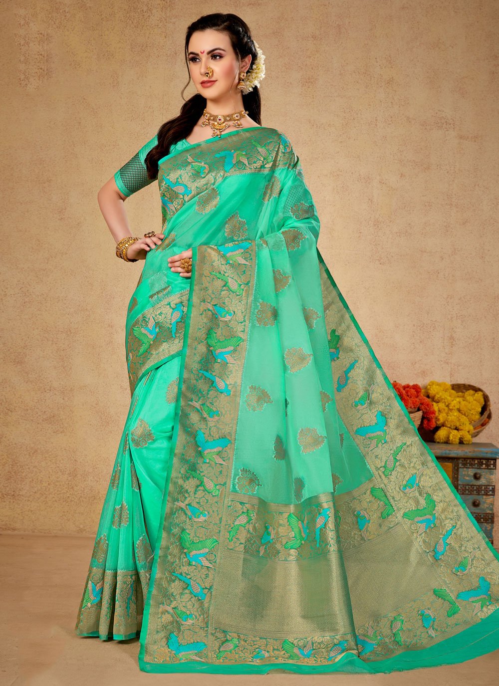 Classic Organza Green Weaving Saree