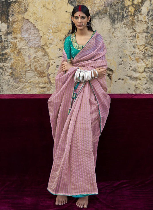 Classic Organza Mauve Plain Saree