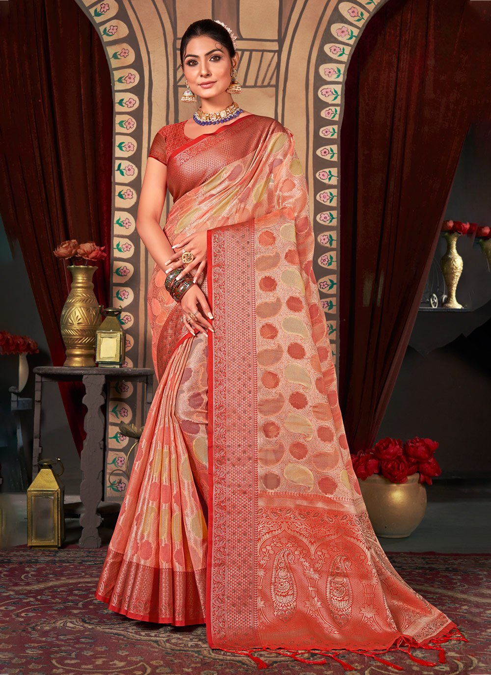 Classic Organza Multi Colour Embroidered Saree