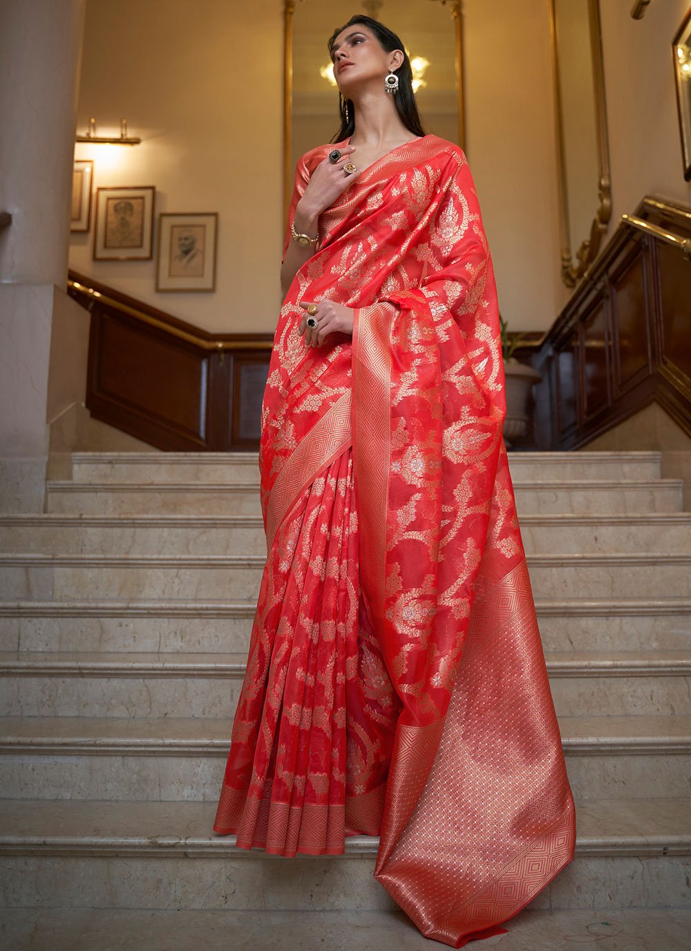 Classic Organza Red Weaving Saree