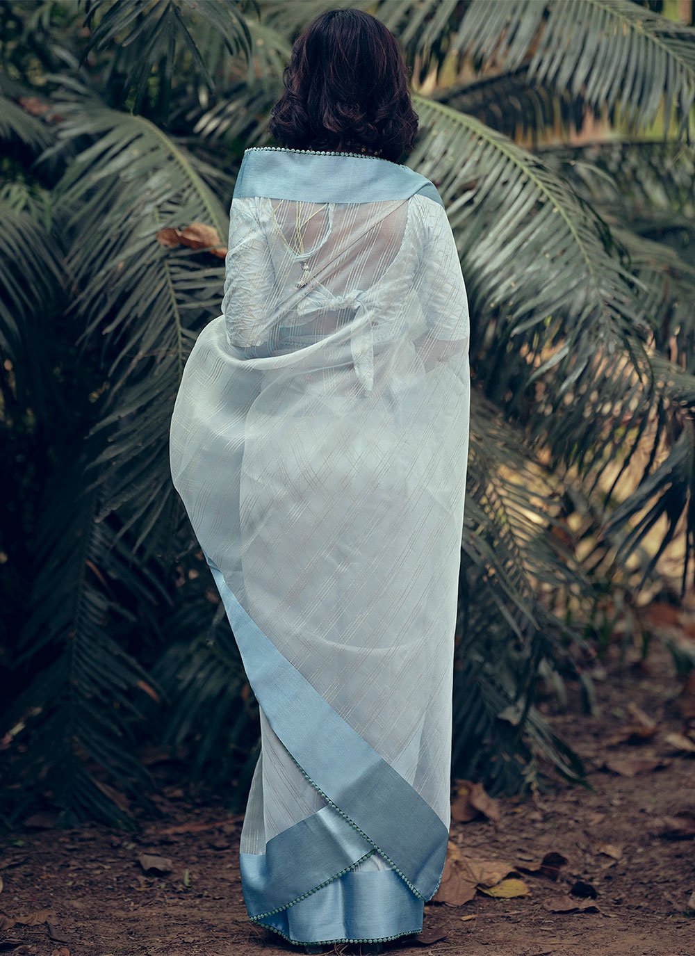 Contemporary Organza Aqua Blue Woven Saree