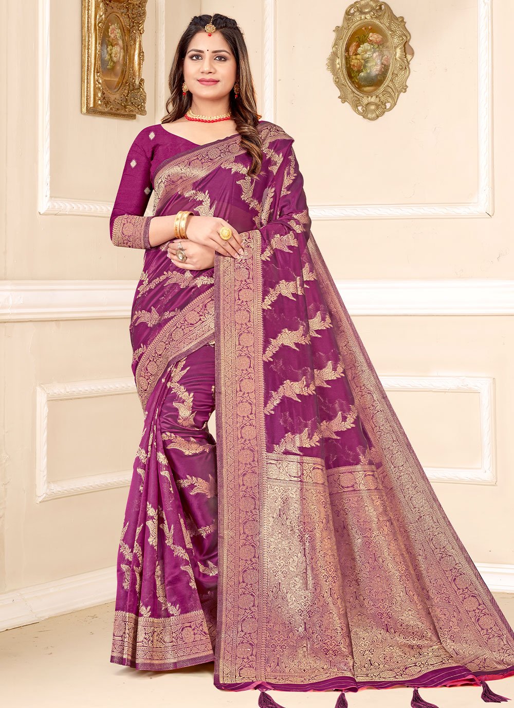 Contemporary Organza Purple Zari Saree