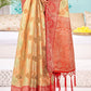 Designer Organza Cream Red Embroidered Saree