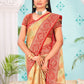 Designer Organza Cream Red Embroidered Saree