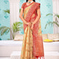 Designer Organza Cream Red Embroidered Saree