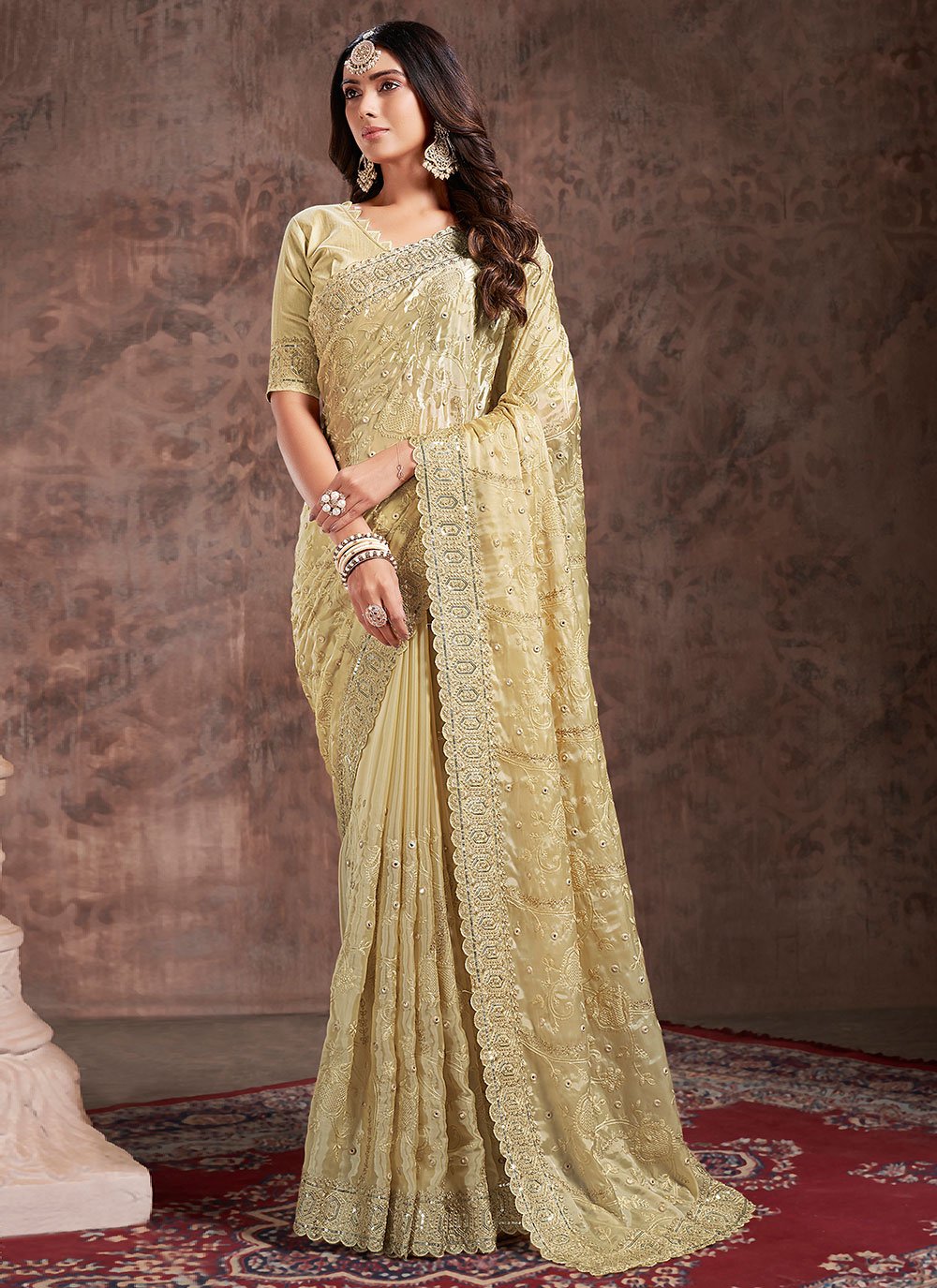 Classic Organza Cream Embroidered Saree