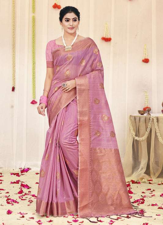 Designer Organza Pink Fancy Work Saree