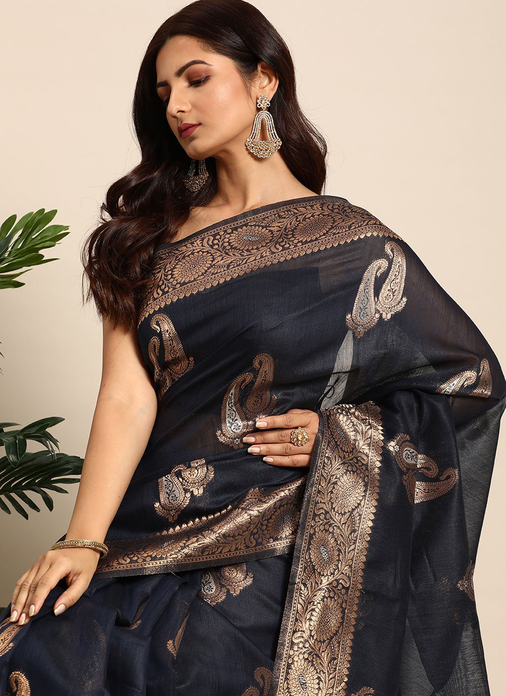 Designer Organza Blue Woven Saree