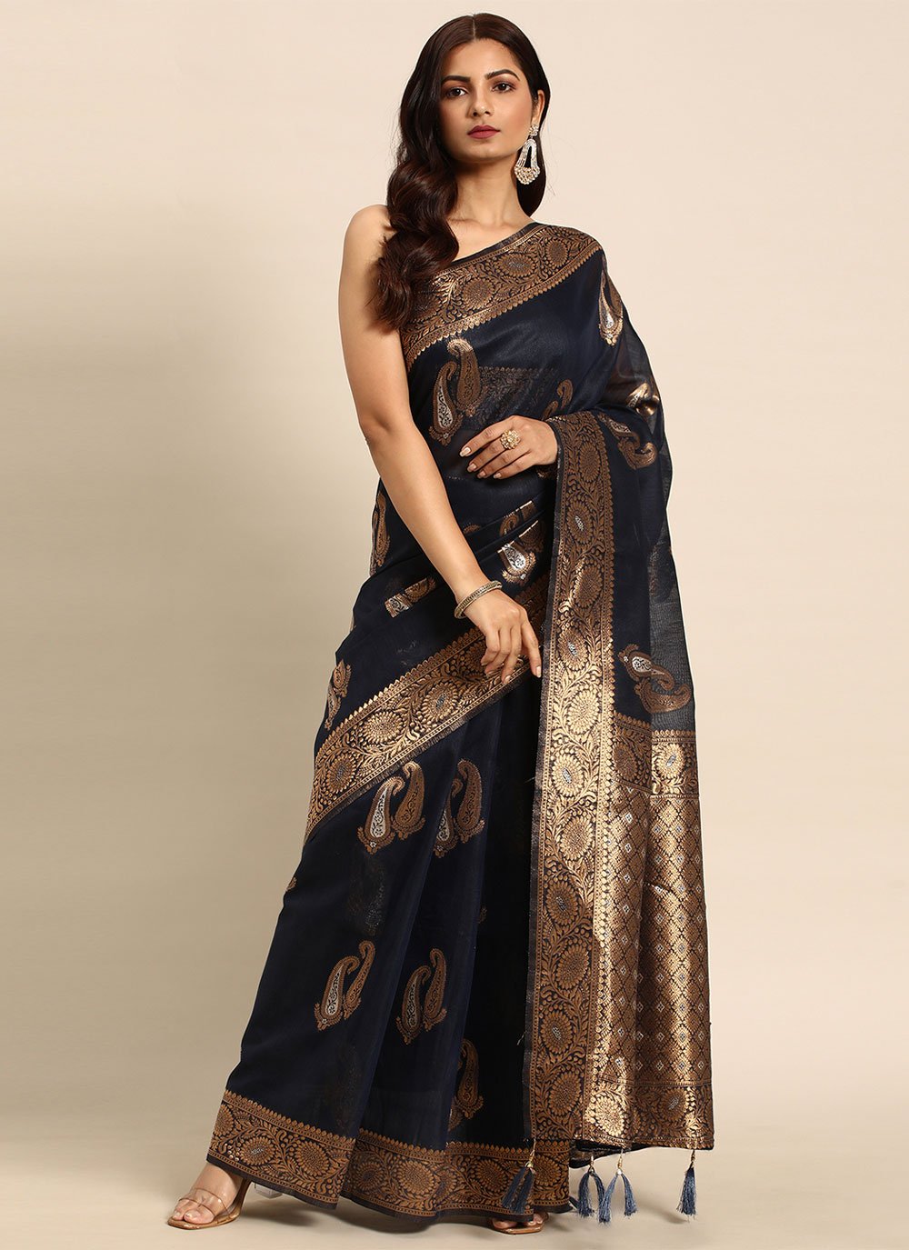 Designer Organza Blue Woven Saree