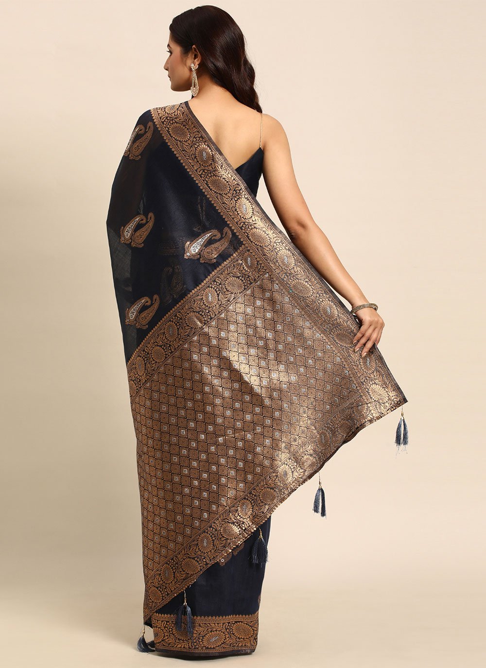 Designer Organza Blue Woven Saree