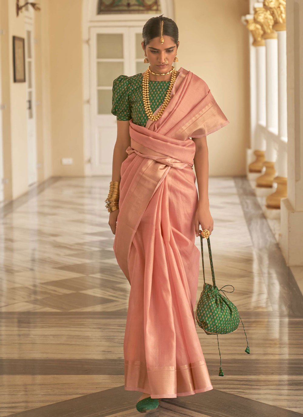 Designer Organza Pink Plain Saree