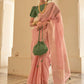 Designer Organza Pink Plain Saree