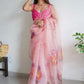 Classic Organza Peach Digital Print Saree