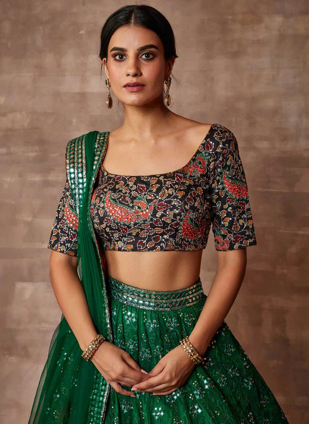 A Line Lehenga Organza Green Embroidered Lehenga Choli