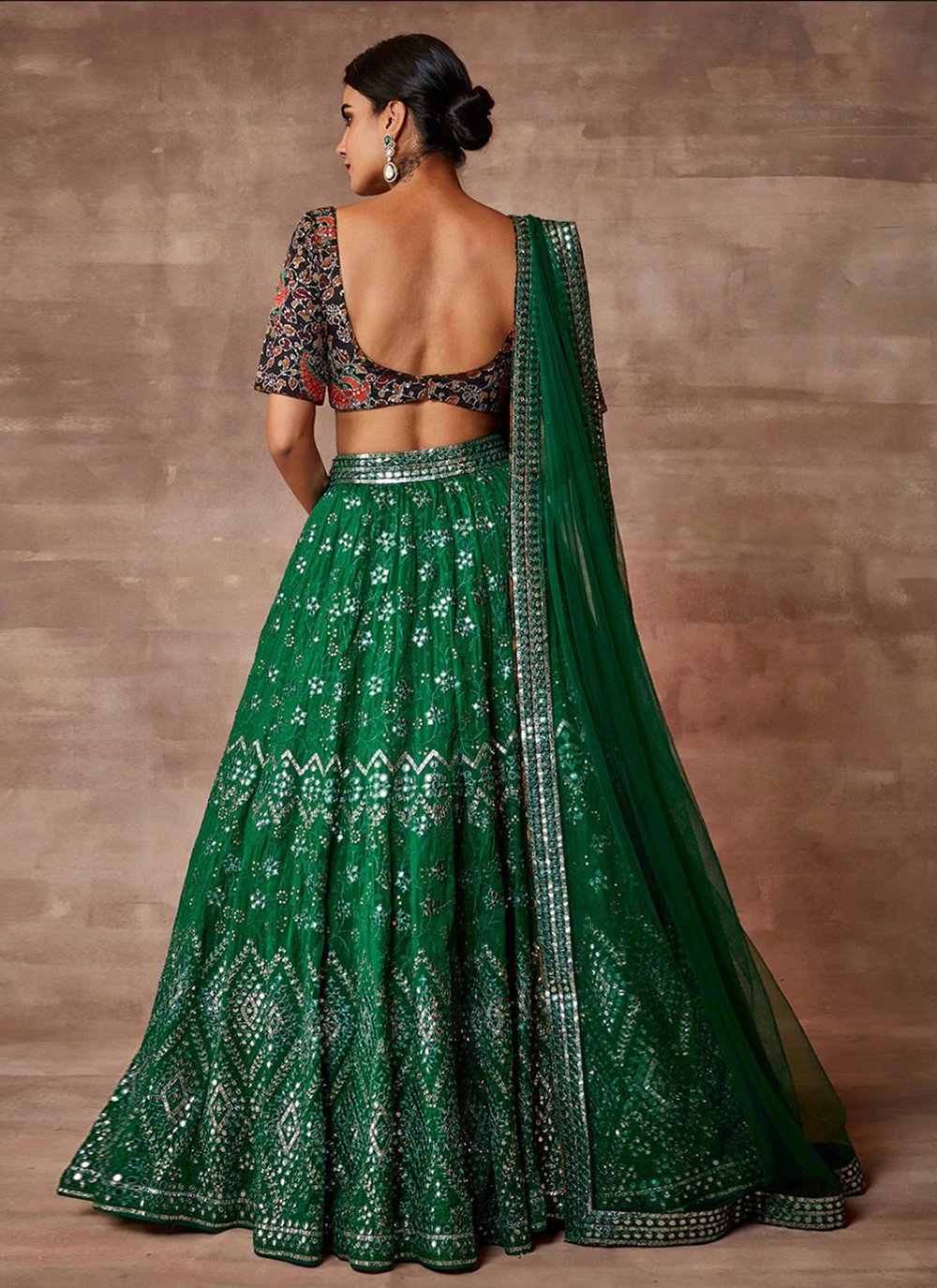 A Line Lehenga Organza Green Embroidered Lehenga Choli