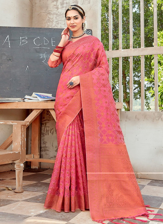 Designer Organza Pink Embroidered Saree