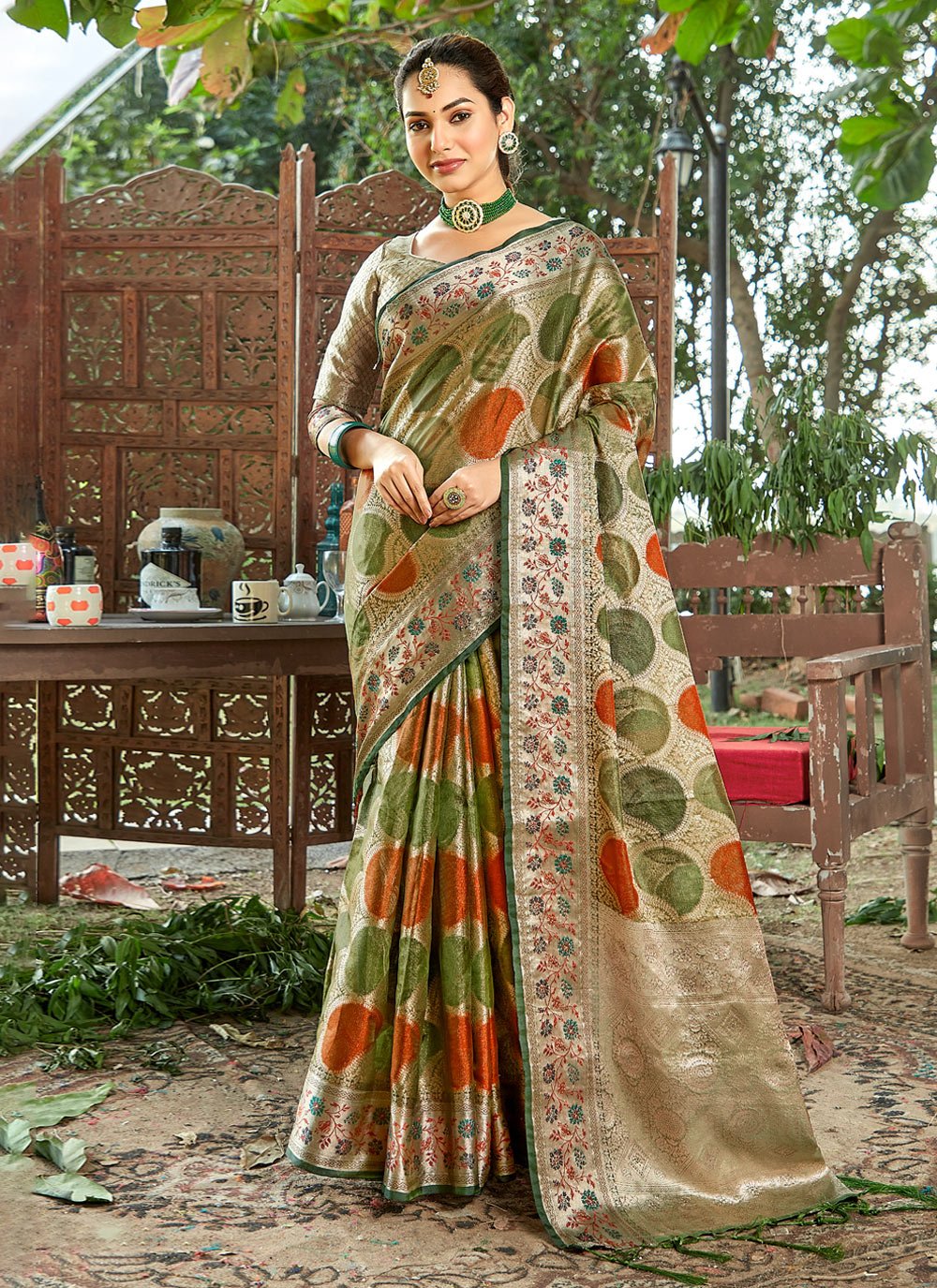 Trendy Saree Organza Green Embroidered Saree