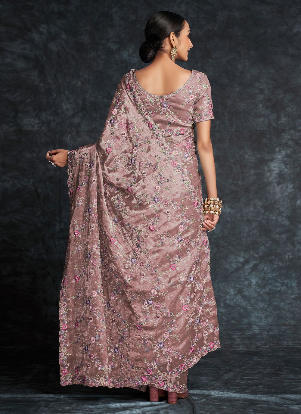 Traditional Saree Organza Pink Embroidered Saree