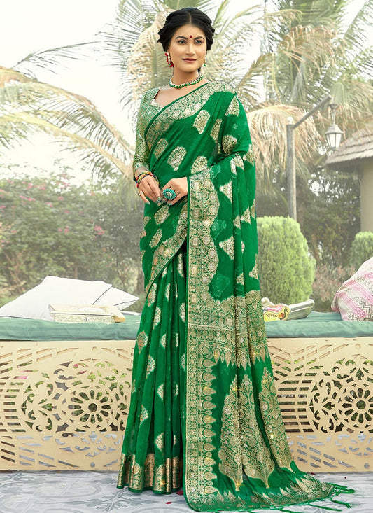 Traditional Saree Organza Green Embroidered Saree