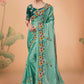 Trendy Saree Organza Sea Green Embroidered Saree