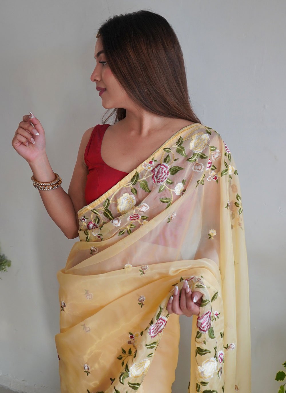 Trendy Saree Organza Yellow Embroidered Saree