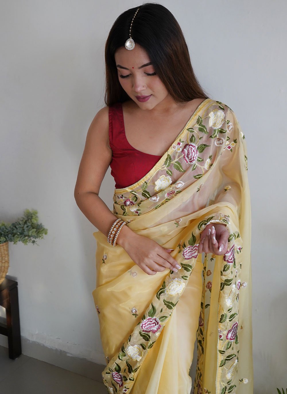 Trendy Saree Organza Yellow Embroidered Saree