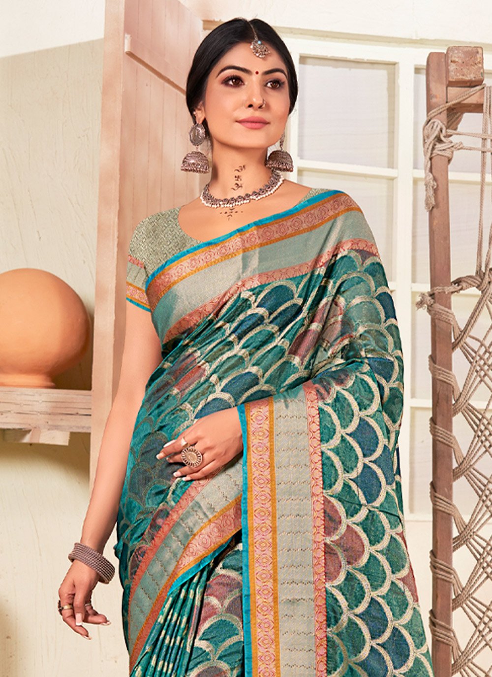 Trendy Saree Organza Multi Colour Fancy Work Saree