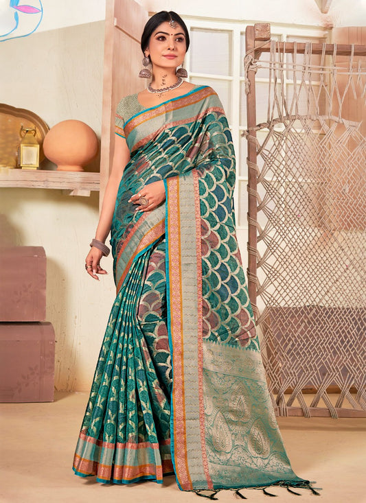 Trendy Saree Organza Multi Colour Fancy Work Saree